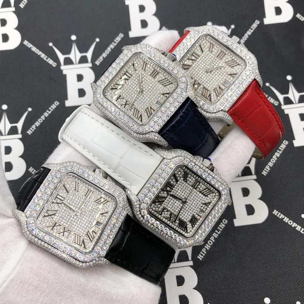 Moissanite VVS Iced Out Baller Square Leather Watch