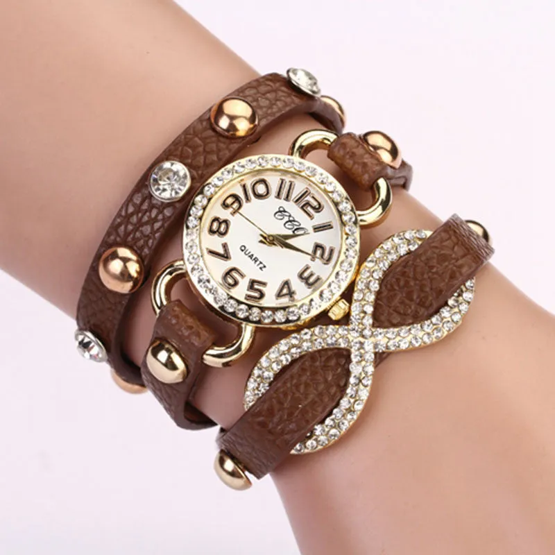 New Arrial PU Leather Strap Women Watches Fashion Cross Love Bowknot Pattern women Dress Watch drill wristwatch
