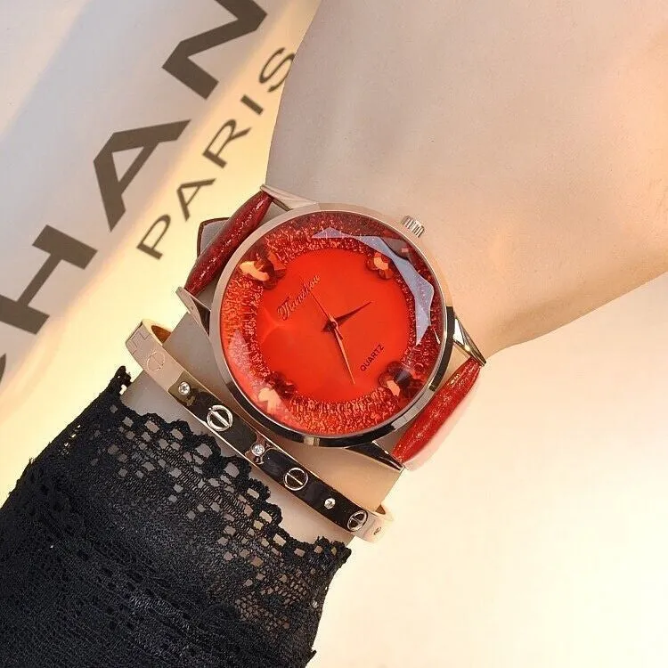 New fashion luxury brand Large Dial Diamond Watch women leather color diamond quartz watch