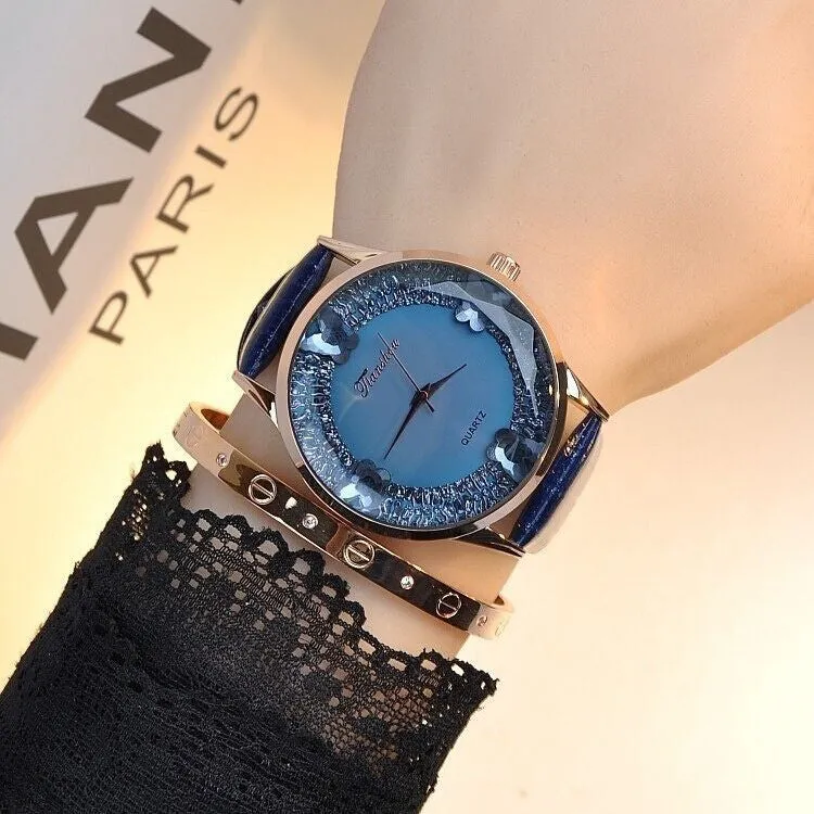New fashion luxury brand Large Dial Diamond Watch women leather color diamond quartz watch
