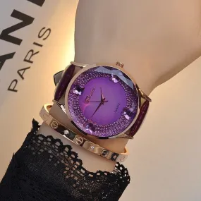 New fashion luxury brand Large Dial Diamond Watch women leather color diamond quartz watch