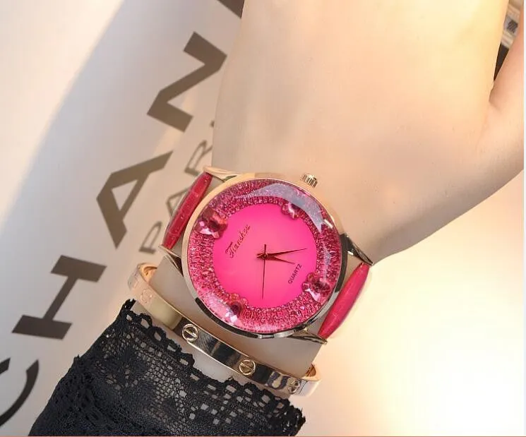 New fashion luxury brand Large Dial Diamond Watch women leather color diamond quartz watch