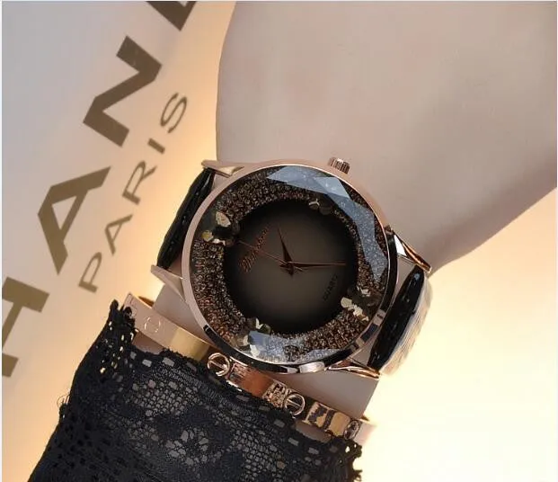 New fashion luxury brand Large Dial Diamond Watch women leather color diamond quartz watch