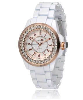 New SINOBI Bling Diamonds Rhinestone Luxury Ceramic-White Style Ladies Dress Watch Women Fashion Wristwatch Gifts