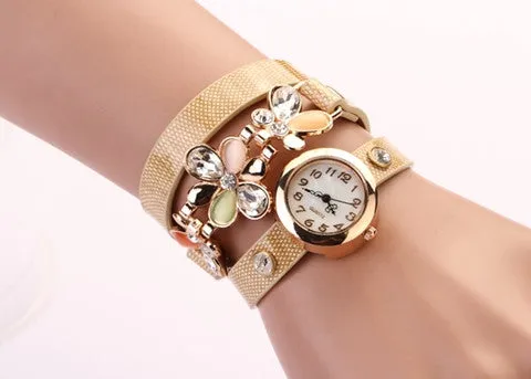 New Women PU Leather Strap Watches Flower Bracelet Women Dress Watch Wristwatches Top Brand Opal Girl's Gift Fashion