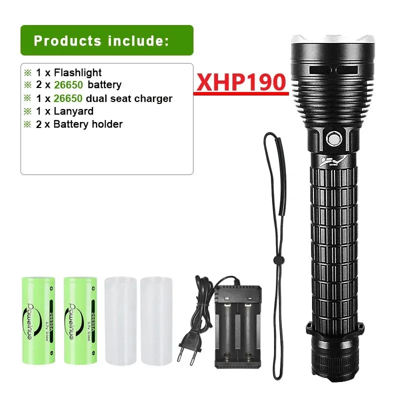 Newest XHP190 Professional Diving Flashlight IPX8 Underwater Lamp High Power LED Flashlights Powerful Scuba Diving Torch Lantern
