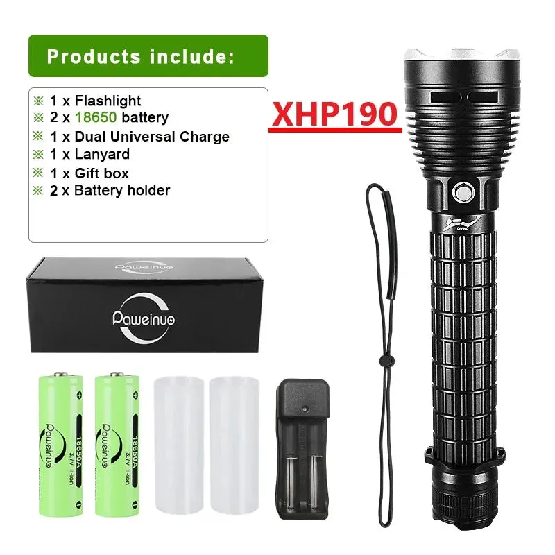 Newest XHP190 Professional Diving Flashlight IPX8 Underwater Lamp High Power LED Flashlights Powerful Scuba Diving Torch Lantern