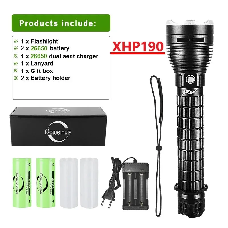 Newest XHP190 Professional Diving Flashlight IPX8 Underwater Lamp High Power LED Flashlights Powerful Scuba Diving Torch Lantern