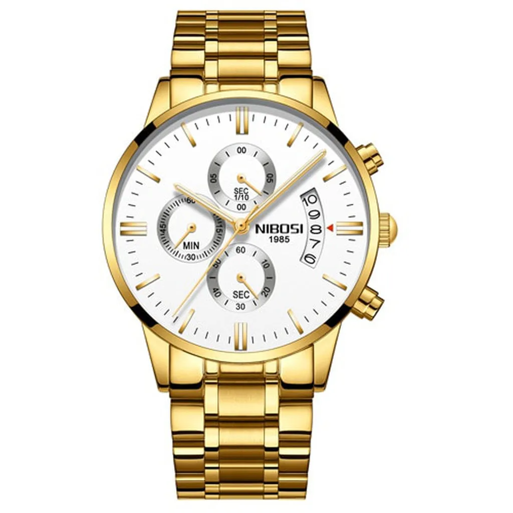 NIBOSI Mens Watches Luxury Top Brand Gold Watch Men Relogio Masculino Automatic Date Watch Quartz Luminous Calendar Wristwatch
