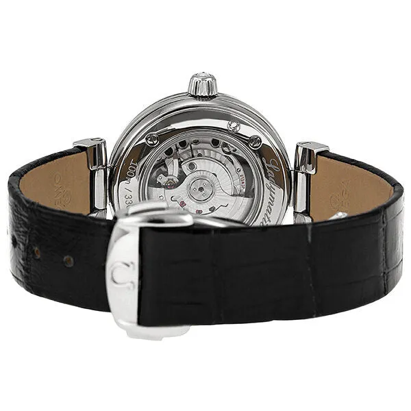 Omega DeVille Ladymatic Black Diamond Dial Stainless Steel Black Leather Ladies Watch 425.38.34.20.51.001
