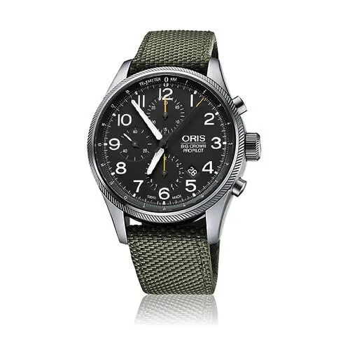Oris Big Crown Pro Pilot Automatic Chronograph Black Dial Green Nylon Men's Watch 774-7699-4134TS 01 774 7699 4134TS