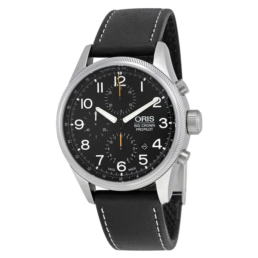 Oris Big Crown ProPilot Chronograph Black Dial Black Leather Men's Watch 774-7699-4134LS 01 774 7699 4134-07 5 22 19FC