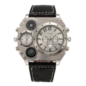 Oulm Mens Designer Watches Luxury Watch Male Quartz-watch 3 Small Dials Leather Strap Wristwatch relogio masculino
