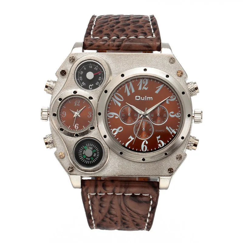 Oulm Mens Designer Watches Luxury Watch Male Quartz-watch 3 Small Dials Leather Strap Wristwatch relogio masculino