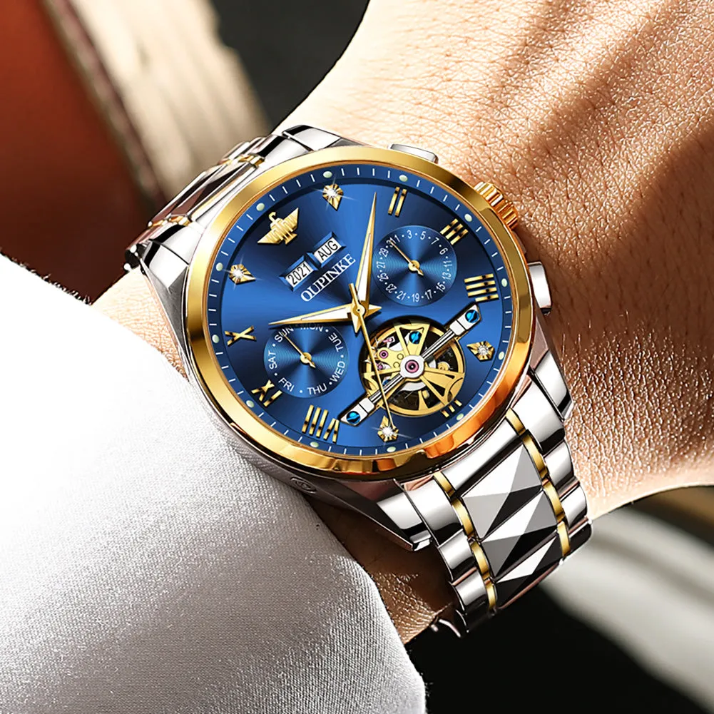 Oupinke Luxury Men Watch Chronograph Automatic Mechanical Watches Men