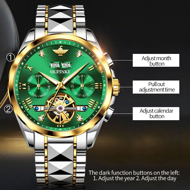Oupinke Luxury Men Watch Chronograph Automatic Mechanical Watches Men