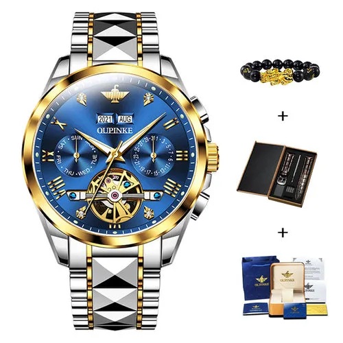 Oupinke Luxury Men Watch Chronograph Automatic Mechanical Watches Men