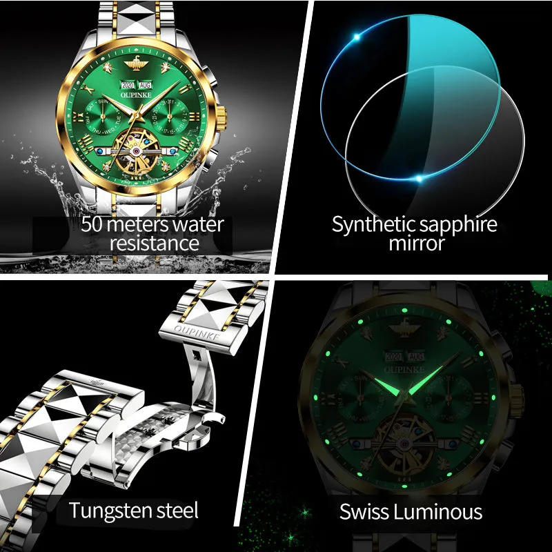 Oupinke Luxury Men Watch Chronograph Automatic Mechanical Watches Men