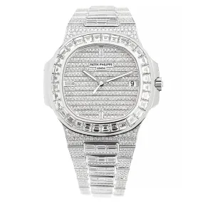 Patek Philippe Nautilus Automatic Diamond Silver Dial Watch 5719-10G-010