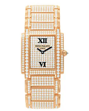 Patek Twenty 4 Rose Gold w- Full Pave Diamonds Ladies Watch 4910-50R