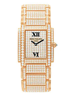 Patek Twenty 4 Rose Gold w- Full Pave Diamonds Ladies Watch 4910-50R