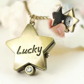 Retro Necklace Pentagram Shape Pendant Pocket Watch
