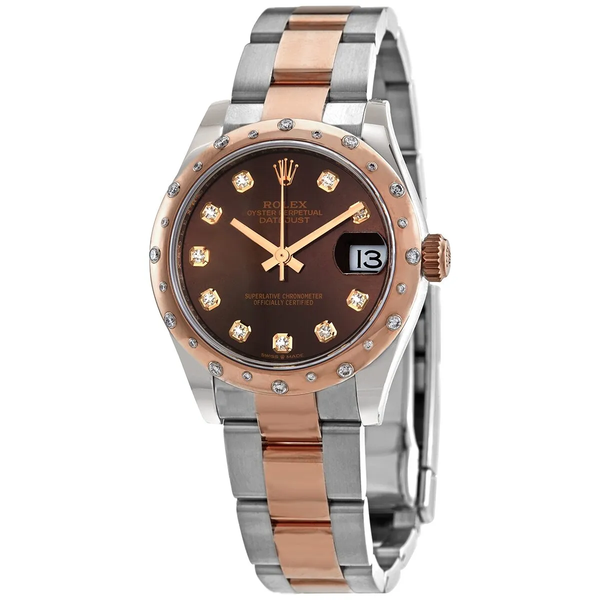Rolex Datejust 31 Chocolate Diamond Dial Automatic Ladies Steel and 18kt Rose Gold Oyster Watch 278341CHDO