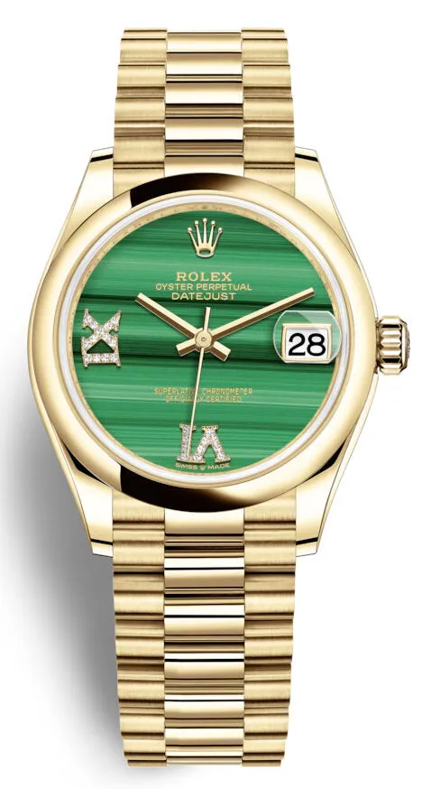 Rolex Datejust 31 Malachite Diamond Dial Automatic 18kt Yellow Gold Rolex President Watch 278248MLRDP
