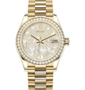 Rolex Datejust 31 Mother of Pearl Butterfly Diamond Dial Ladies President Watch 278288PAVEP