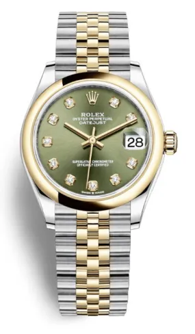 Rolex Datejust 31 Olive Green Diamond Dial Ladies Steel and 18kt Yellow Gold Jubilee Watch 278243GNDJ