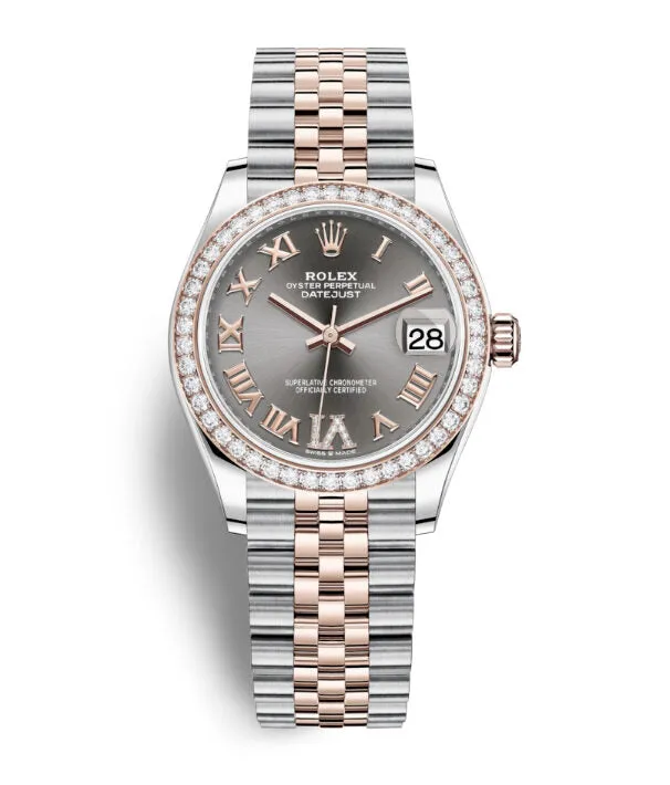 Rolex Datejust Dark Rhodium Roman Dial Automatic Ladies Steel and Everose Gold Jubilee Watch 278381DRRDJ