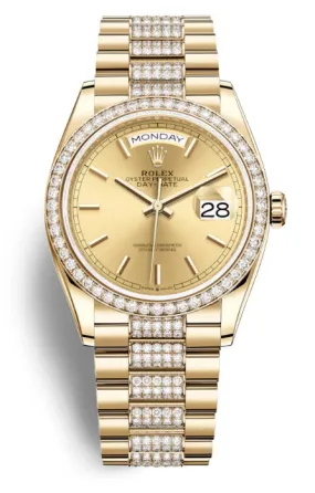 Rolex Day-Date 36 Automatic Champagne Dial 18kt Yellow Gold Diamond Set President Watch 128348CSDP