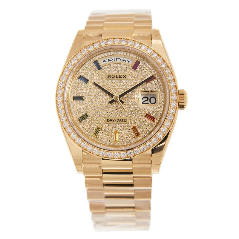 Rolex Day-Date 36 Diamond Pave Dial 18kt Yellow Gold President Watch 128348DSP
