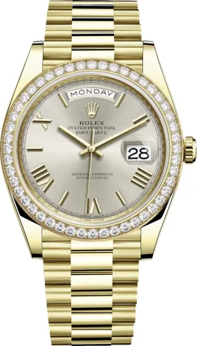 Rolex Day-Date 40 Silver Diagonal Motif Dial Automatic Men's 18kt Yellow Gold President Watch 228348SRP