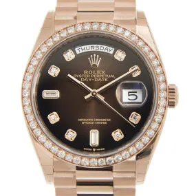 Rolex Day-Date Automatic Chronometer Diamond Brown Dial Ladies Watch 128345RBR 128345CHDP