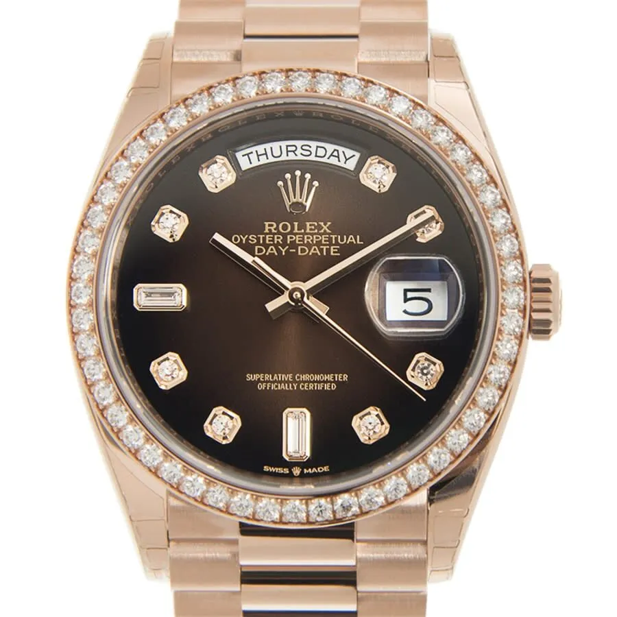Rolex Day-Date Automatic Chronometer Diamond Brown Dial Ladies Watch 128345RBR 128345CHDP
