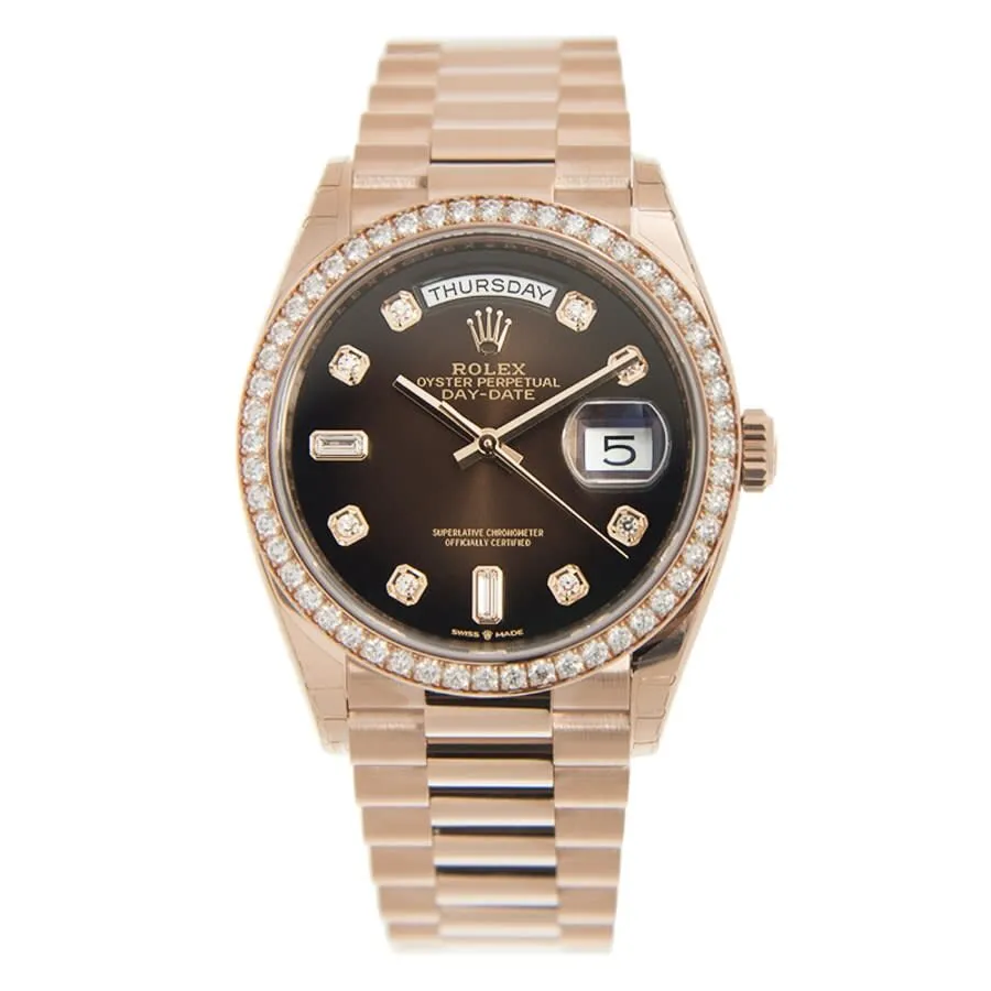 Rolex Day-Date Automatic Chronometer Diamond Brown Dial Ladies Watch 128345RBR 128345CHDP