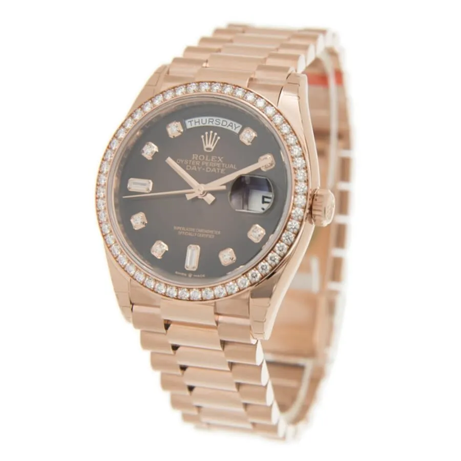 Rolex Day-Date Automatic Chronometer Diamond Brown Dial Ladies Watch 128345RBR 128345CHDP