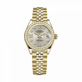 Rolex Lady-Datejust Silver Diamond Dial Automatic 18 Carat Yellow Gold Jubilee Watch 279138SRDJ