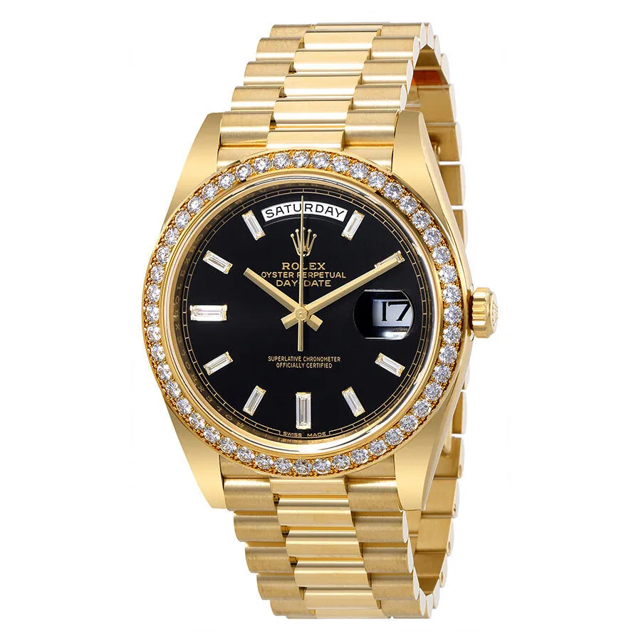 Rolex Oyster Perpetual Day-Date Black Dial Automatic Men's 18 Carat Yellow Gold President Watch 228348BKDP