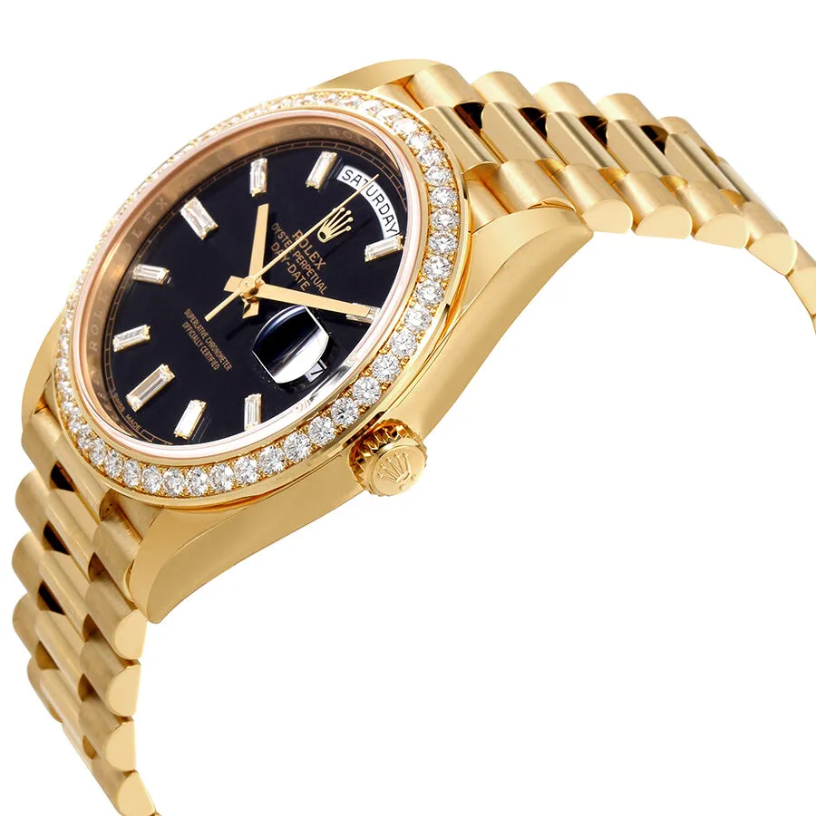 Rolex Oyster Perpetual Day-Date Black Dial Automatic Men's 18 Carat Yellow Gold President Watch 228348BKDP