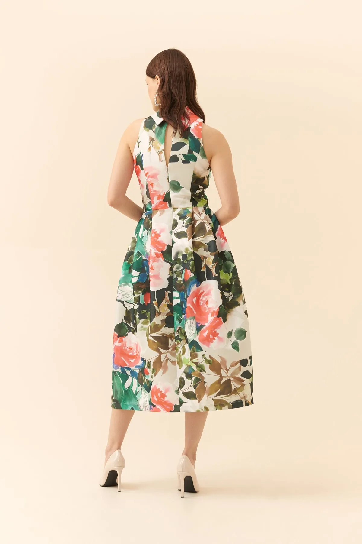 Roman Floral Patterned Sleeveless Dress Multi Color