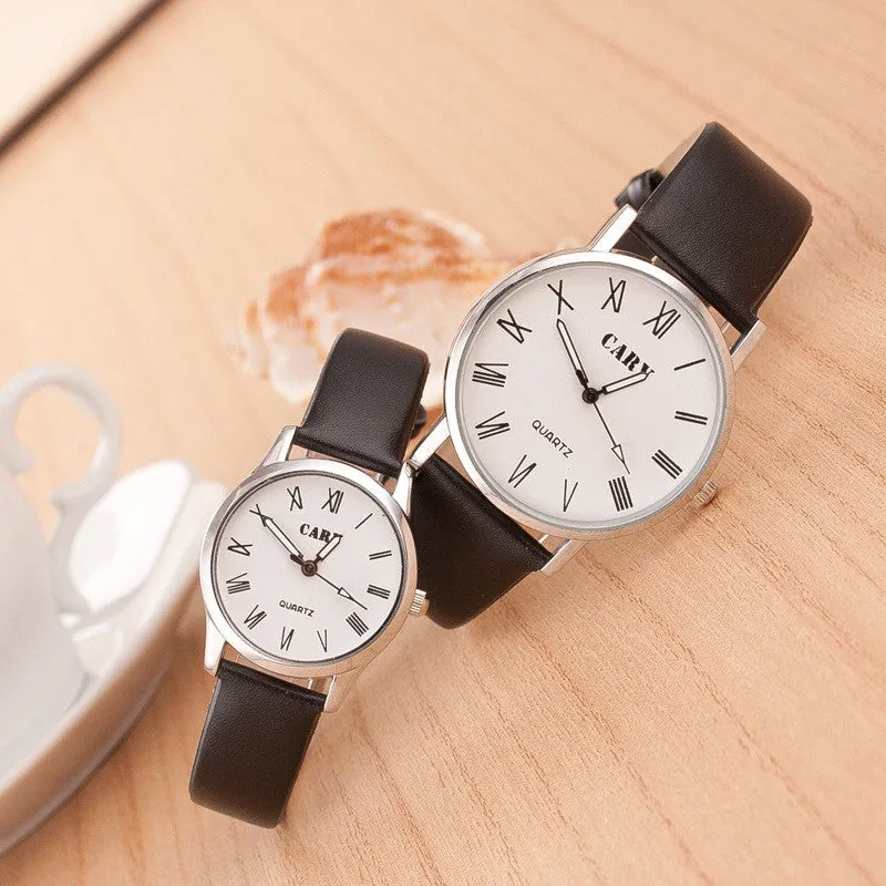 Roman Number Couple Leather Watch