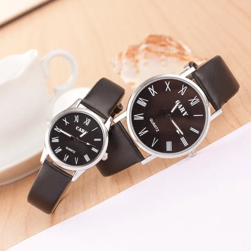 Roman Number Couple Leather Watch