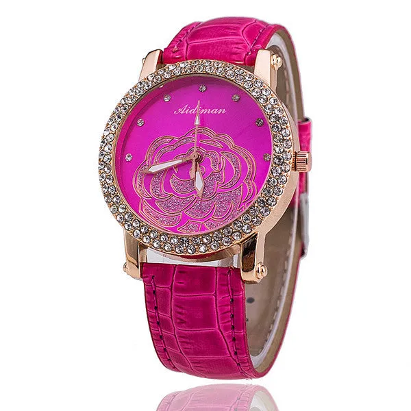 Rose Flower Watch Relogio Feminino Fashion Women Wristwatch Rhinestone Casual Luxury Quartz Watches Hot Selling