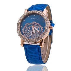 Rose Flower Watch Relogio Feminino Fashion Women Wristwatch Rhinestone Casual Luxury Quartz Watches Hot Selling