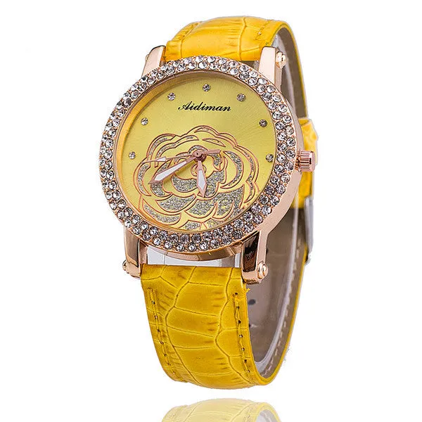 Rose Flower Watch Relogio Feminino Fashion Women Wristwatch Rhinestone Casual Luxury Quartz Watches Hot Selling
