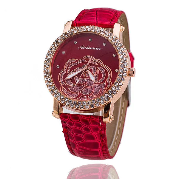 Rose Flower Watch Relogio Feminino Fashion Women Wristwatch Rhinestone Casual Luxury Quartz Watches Hot Selling