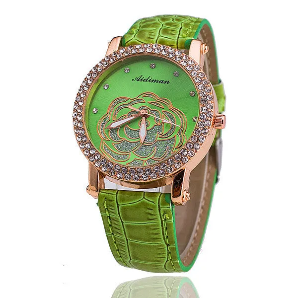 Rose Flower Watch Relogio Feminino Fashion Women Wristwatch Rhinestone Casual Luxury Quartz Watches Hot Selling