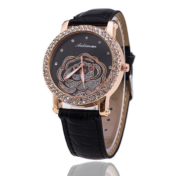 Rose Flower Watch Relogio Feminino Fashion Women Wristwatch Rhinestone Casual Luxury Quartz Watches Hot Selling